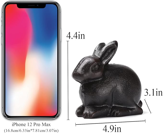 BRASSTAR Cast Iron Sitting Rabbit Statue Outdoor Garden Patio Yard Indoor Home Animal Figurine Decorative 4.4''(H) TQGJPT307