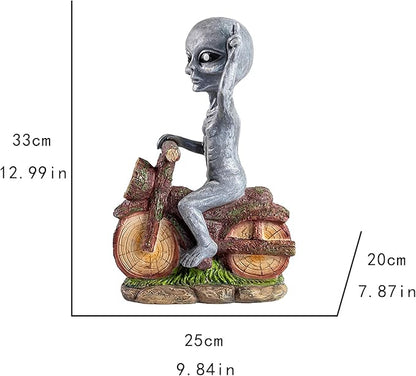12.99 Inches Solar - Powered Alien Motorcycle Outdoor Decorative Statue. Ideal for adorning courtyards, lawns, and Balconies. Unique Housewarming Gift for Yards