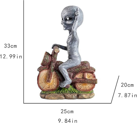 12.99 Inches Solar - Powered Alien Motorcycle Outdoor Decorative Statue. Ideal for adorning courtyards, lawns, and Balconies. Unique Housewarming Gift for Yards