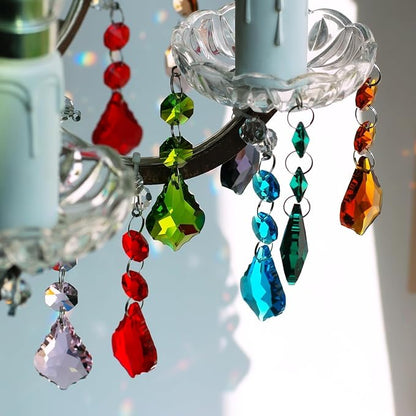 20pcs 38mm Crystal Maple Leaf Chandelier Prism Replacement Pendant with Crystal Glass Beads for Chandelier Christmas Decoration (Multi Color)