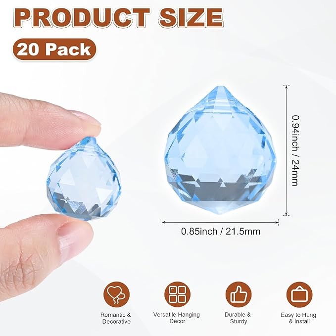 M METERXITY 20-Pack Crystal Ball Prisms, 24mm/0.94 Inch Chandelier Pendant Maker Hanging Crystals Chandelier Prisms for Home/Windows/Garden/DIY Decoration[Silver]