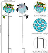 Decorative Garden Stakes,Set of 3 Owl Stained Glass Metal Yard Art Outdoor,Waterproof Spring Garden Stakes Decorative for Lawn Patio Pathway