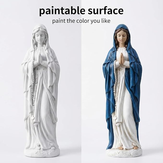 Virgin Mary Praying Statue 23.5 Inch Tall Religious Sculpture Magnesium Oxide Stone Outdoor Statue Garden Decorations Clearance for Home Lawn Yard Patio Hallway Decor