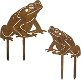 2 Pcs Rusty Frog Decorative Garden Stakes, Metal Yard Decor Metal Statues Garden Sculptures and Yard Art, Patio, Lawn Ornaments