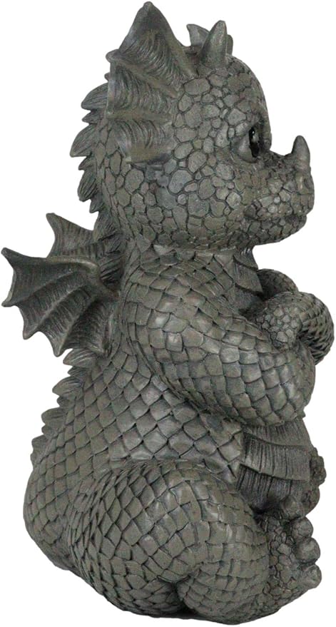 Ebros Gift Whimsical Garden Dragon Folding His Arms with Angry Face Figurine 10.25" H Cute Grumpy Baby Dragon Faux Stone Resin Finish Dungeons and Dragons Mythical Fantasy Sculpture