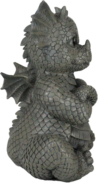 Ebros Gift Whimsical Garden Dragon Folding His Arms with Angry Face Figurine 10.25" H Cute Grumpy Baby Dragon Faux Stone Resin Finish Dungeons and Dragons Mythical Fantasy Sculpture