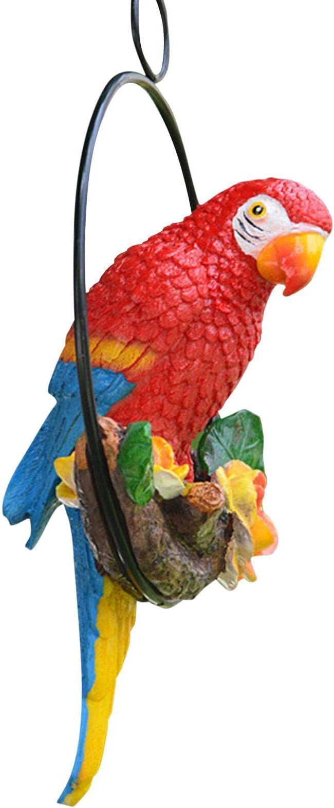 Hanging Parrot Statue Outdoor,Parrot Sculpture Decor for Outdoor Decor, Bird Decoration with Iron, Parrot Statue for Tree Lawn Garden Porch, Landscape Ornament