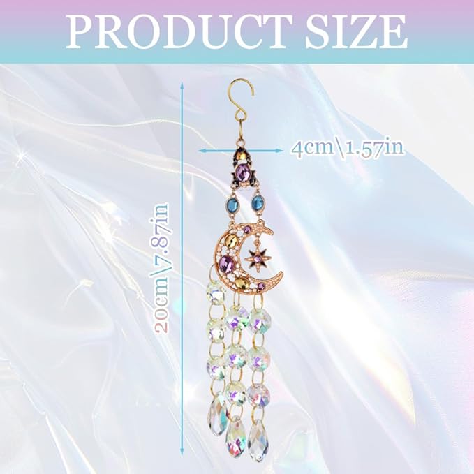 Crystal Sun Catchers for Windows, Gold-Plated Hanging Sun Catcher with Prisms - Rainbow Maker for Indoor Outdoor Garden Decor, Boho Light Catcher Gift for Home (Moon)