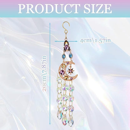 Crystal Sun Catchers for Windows, Gold-Plated Hanging Sun Catcher with Prisms - Rainbow Maker for Indoor Outdoor Garden Decor, Boho Light Catcher Gift for Home (Moon)