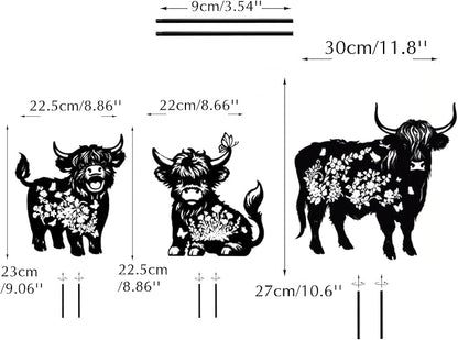 Metal Highland Cattle Decor for Outside,3 Piece Black Highland Cattle Silhouette Statues Garden Decor for Outside,Outdoor Decor,Yard Art,Lawn Ornaments,Gifts(Black Highland Cattle)