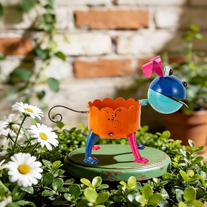 Oak & Lore Whimsical Metal Dog Garden Statues, Cute Garden Sculptures & Statues Yard Art with Planters for Patio Lawn Backyard Decor