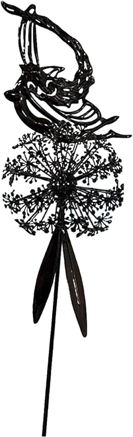 Flower Fairy Dancing with Dandelion Garden Sculpture,Angel Metal Ornaments Stainless Steel Statue Decorations,Wonderland Outdoor Yard Lawn Patio Stakes Sculptures Decor (G)
