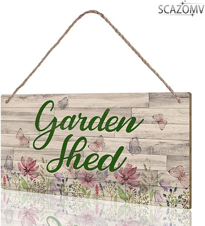 SCAZOMV Garden Sign Decor, Garden Shed, Funny Outdoor Decorative For Garden Backyard Patio Farmhouse, Potting Shed She Shed Personalized Wooden Hanging Plaque 5"X 10"