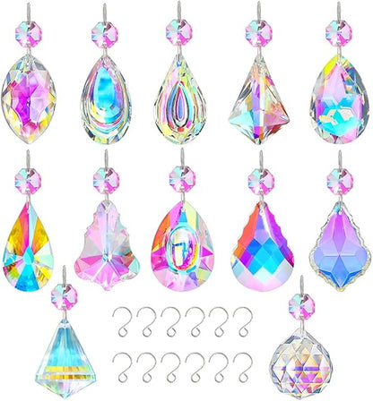 KANPURA 12 Pcs Crystal Sun Catcher, Hanging Ornament Crystals Prism Rainbow Maker for Home,Office,Garden Christams Decoration(Colorful)