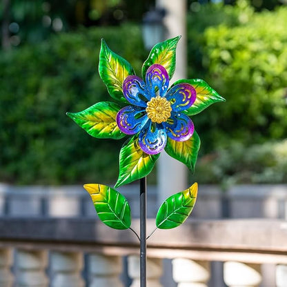 Wind Spinners Outdoor,13'' Dia Metal Flower Pinwheels,Waterproof Wind Sculpture with Metal Stake,Wind Spinner for Outdoor Patio Decor