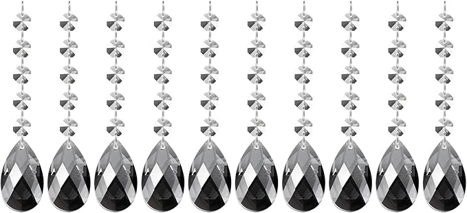PATIKIL Teardrop Crystal Chandelier Pendants Beads, 10 Pack 145mm Length 38mm Chandelier Prisms Parts Ornaments Hanging Beads for DIY Arts Crafts Decoration, Electroplating Gray