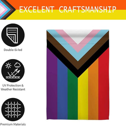 Progress Pride Rainbow Garden Flags - Inclusive Progress Yard Small Flag 12.5x18 Inch for LGBTQ Lesbian Gay Transgender