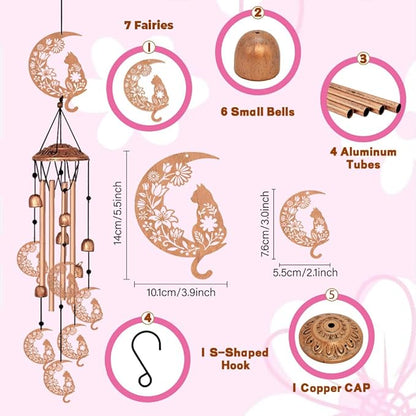Wind Chimes for Outside, Cat Moon Aluminum Tube Windchime Melodious Melodic for Porch Patio Garden Decor, Unique Metal Memorial Wind Chimes Housewarming Gifts for Friends and Family