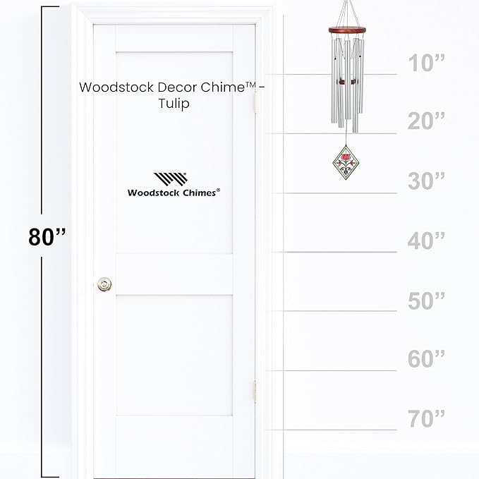 Woodstock Wind Chimes 26" Lily Botanical Chime, Flower Stained-Glass Acrylic Wind Catcher Chimes Silver Aluminum Tubes, Windchime for Outside Garden Decor, Outdoor Patio and Front Porch