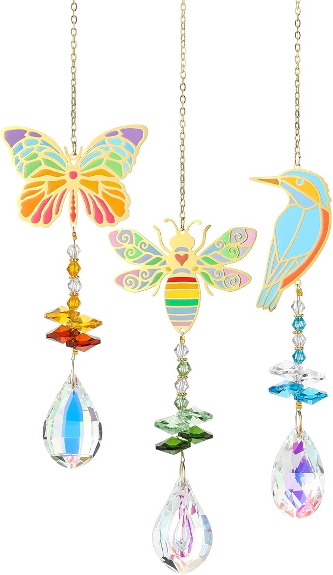 Crystal Sun Catcher, Butterfly Bird Bee Glass Window Hanging Ornament,Crystal Prism Suncatcher Outdoor Indoor Home Garden Party Decoration