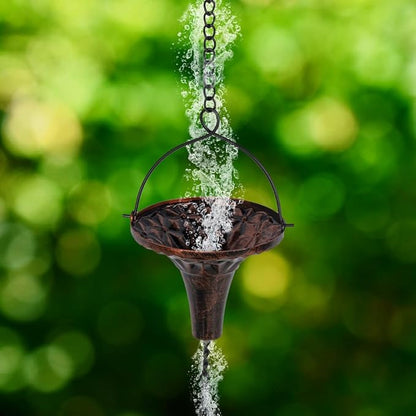9.7ft Rain Chains for Outside, 10-Cup Rain Chain Replacement Downspout for Gutters,Eaves, Drainage, Adjustable Length(Brown)