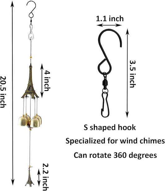 Maydahui Eiffel Tower Retro Wind Chime (20.5 Inch H) Alloy Wind Bell Musical Windchime with S Shaped Hook for Mom Gifts Festival Garden Party Indoor and Outdoor Decor