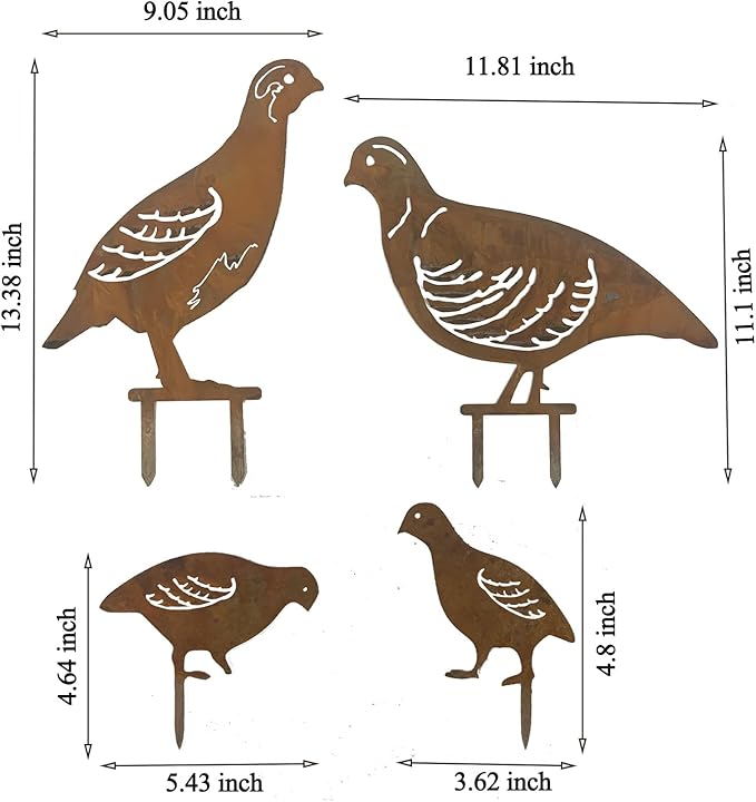 4PCS Rusty Partridge Family Decorative Garden Stakes, Metal Birds Yard Decor, Bird Lover Gifts for Women Mom Grandma Wife, Metal Birds Statues Garden Sculptures and Yard Art, Patio, Lawn Ornaments