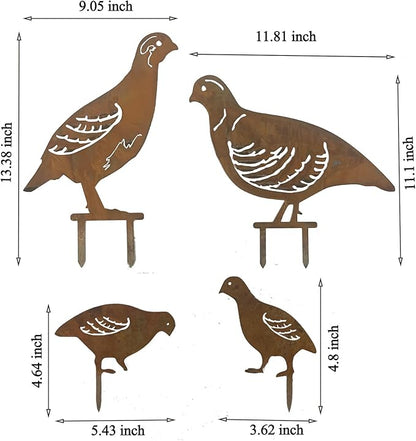 4PCS Rusty Partridge Family Decorative Garden Stakes, Metal Birds Yard Decor, Bird Lover Gifts for Women Mom Grandma Wife, Metal Birds Statues Garden Sculptures and Yard Art, Patio, Lawn Ornaments