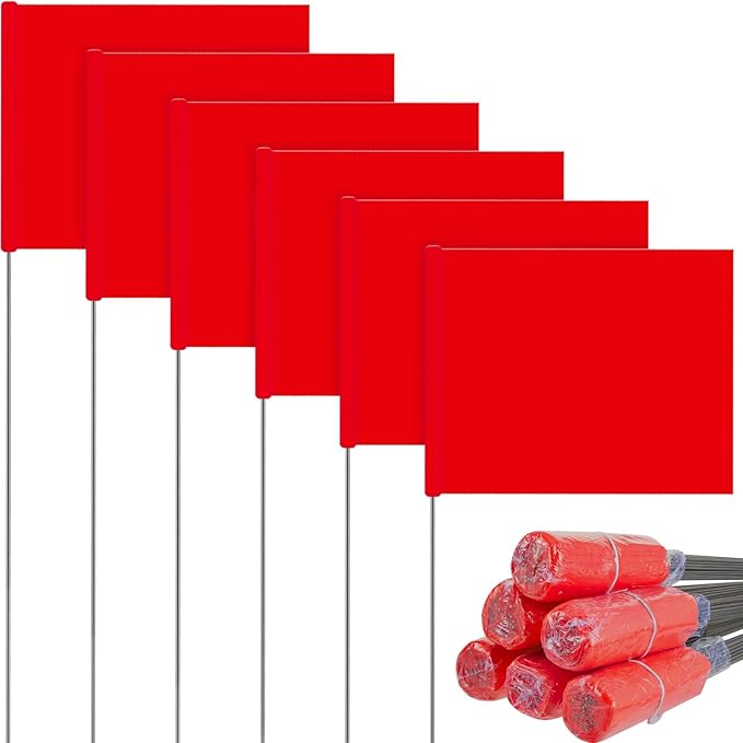 Amylove 300 Pcs Marking Flags 15 x 4 x 5 Inch Marker Flags for Lawn Yard Survey for Lawn Irrigation Landscape Fence Sprinkler Pet Training(Red)