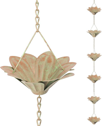 taman Rain Chain Set, 5.6ft Flower Rain Chain for Gutters,Functional and Decorative Replacement Downspout Rain Chain for Outside,Metal Divert Rain Catcher