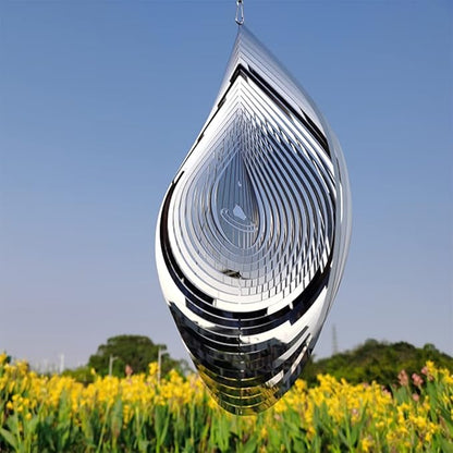Wind Spinner 3D Water Droplets Shape Highly Reflective Stainless Steel Metal Outdoor Garden Decor, Decorations to Scare Away Yard Birds 12 inch, Gifts for Women Mom Dad
