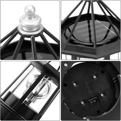 Solar Lighthouse Rotating Light with 360° Beacon, IP65 Waterproof Outdoor LED Decor for Garden, Yard, Pathway & Patio - Solar-Powered Lawn Statue Lamp for Balcony & Fence Decoration(Color:Black)