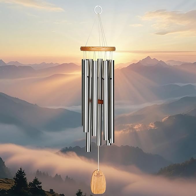 Woodstock Wind Chimes Garden Decor for Outside Outdoor Patio Decor 27" Inspirational and Memorial Sympathy Wind Chime Porch Decor Gregorian Wind Chime Alto Silver Wind Chimes (Gas)