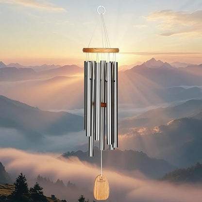 Woodstock Wind Chimes Garden Decor for Outside Outdoor Patio Decor 27" Inspirational and Memorial Sympathy Wind Chime Porch Decor Gregorian Wind Chime Alto Silver Wind Chimes (Gas)