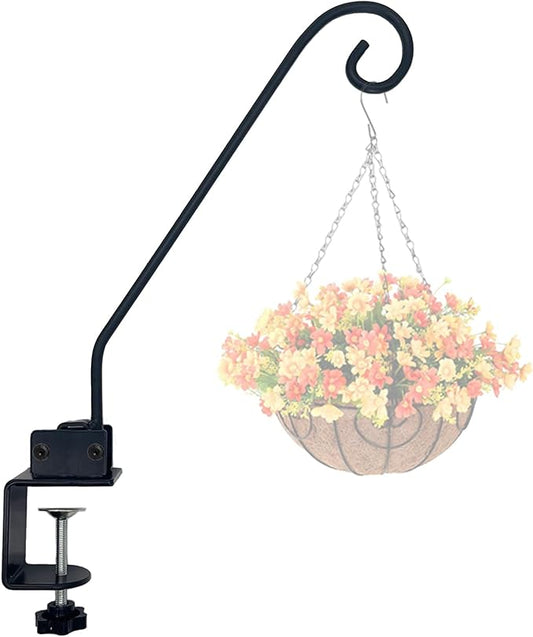 Heavy Duty Deck Hook,Courtyard Decoration,Pole 16.5”Long Metal Deck Railing Hooks for Hanging Bird Feeders,Planters,Suet Baskets,Lanterns,Wind Chimes,Clamp Mounted,Under 18 LBS