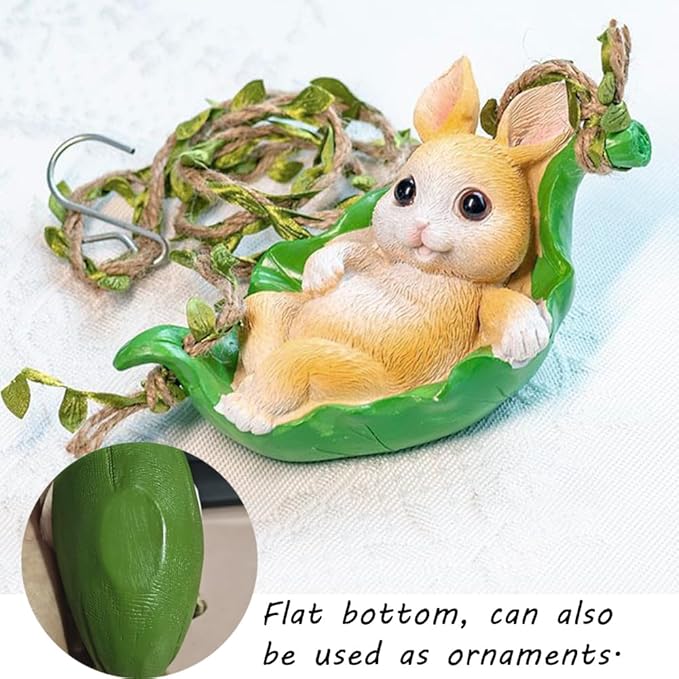 OULIGET Rabbit Statue Garden Outdoor,Swing Garden Hanging Rabbits Resin Home Decor,Charmingly Naive Animal Decoration Garden Decor for Patio Yard Lawn Fence Pathway Backyard