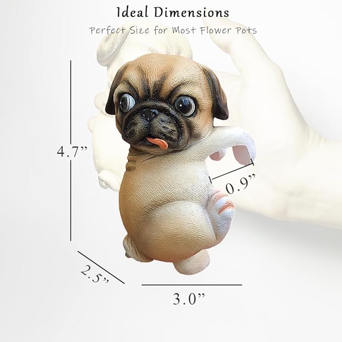 Funny Dog Flower Pot Figurines, Funny Garden Decor Statue, Mini Resin Plant Stand Outdoor Ornaments, Animal Design Yard Sculpture (Pug Puppy)