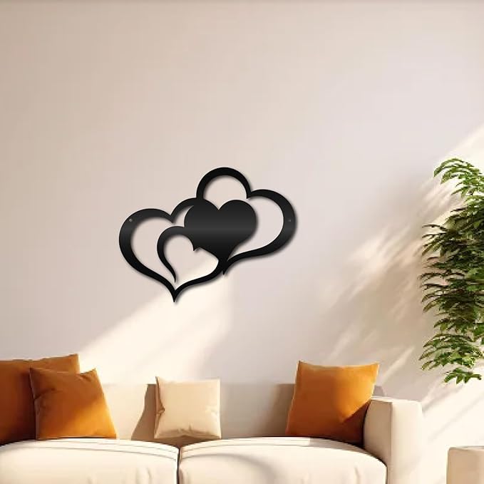 CREATCABIN Love Heart Wall Art Metal Hearts Wall Decoration Sign Ornament Wall Hanging Minimalist Sculpture Artwork for Valentine's Day Bedroom Living Room Decor Housewarming Gift Black 11.8 x 9 Inch