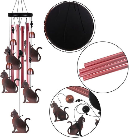 Outdoor Cats Wind Chimes Indoor Decor - Hand-Made Mobile Romantic Windcatcher, Cat Chimes, 28" Cats Wind Chimes for Home, Balcony, Tree, Patio, Garden Decoration, Gift for Mom(4 Tubes, 5 Cats)