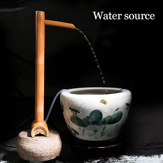 Water Features for The Garden Solar Powered Bird Bath Garden Bamboo Fountain Bamboo Flowing Water Courtyard Decoration Water Features Flowing Water Fish Tank Stone Trough,30cm Decoration,90cm