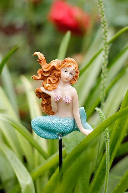 MUAMAX Miniature Mermaid Garden Stakes Mermaid Picks for Plants Fairy Garden Decorative Figurines Accessories Outdoor Micro Landscape Ornaments Succulent Decorations (Color)
