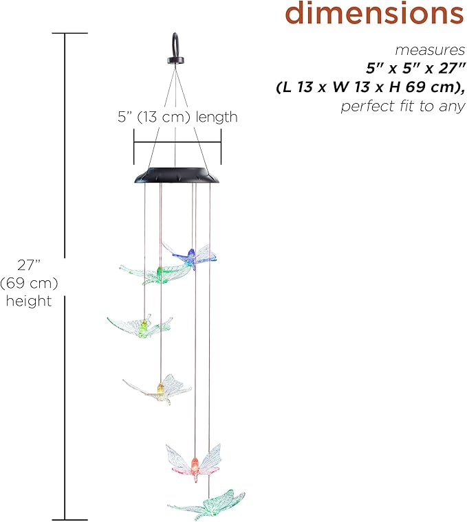 Alpine Corporation 27" Tall Outdoor Solar Powered Wind Mobile with Color Changing LED Butterfly Lights