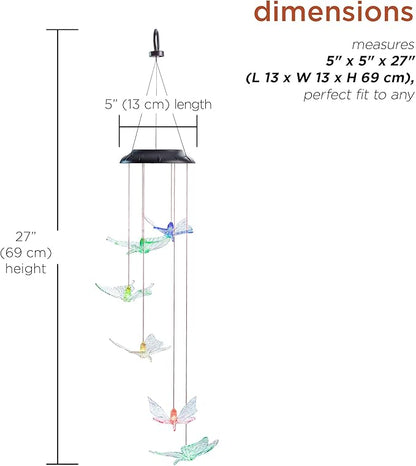 Alpine Corporation 27" Tall Outdoor Solar Powered Wind Mobile with Color Changing LED Butterfly Lights