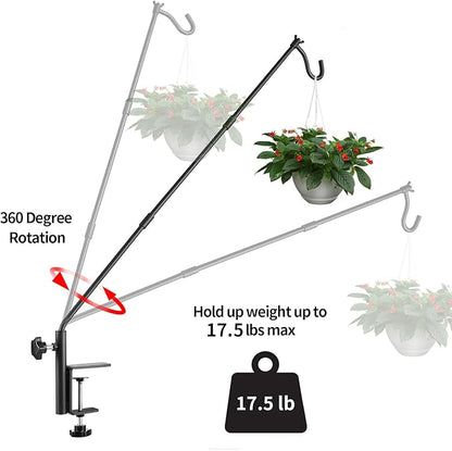 ULIOK 2 Pack Heavy Duty Deck Hook, 31 Inch Extended Adjustable, 360° Rotatable Arm Solid Rod, Solid Steel Deck Hangers for Hanging Bird Feeders, Plants, Planters, Suet Baskets, Lanterns, Wind Chime