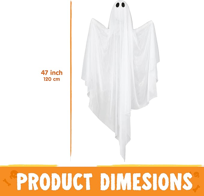 JOYIN 47” Halloween Hanging Light up Ghost Decoration Outdoor with Purple LED Light, 2 Pcs Halloween White Hanging Ghost for Haunted House Prop, Party Supplies, Front Yard Patio Garden Decor
