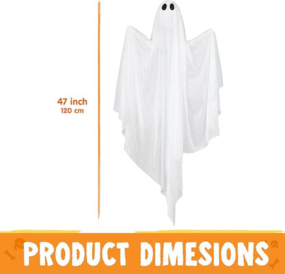 JOYIN 47” Halloween Hanging Light up Ghost Decoration Outdoor with Purple LED Light, 2 Pcs Halloween White Hanging Ghost for Haunted House Prop, Party Supplies, Front Yard Patio Garden Decor
