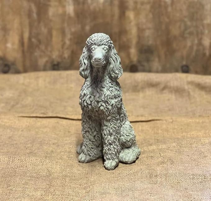 Stone Sitting Poodle Statue Concrete Resting Poodle Dog Figurine Porch Dog Memorial Sculpture