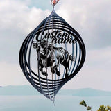 Personalized Highland Cow Metal Wind Spinner, Custom Farmhouse Ornament for Outdoor Display, Kinetic Yard Sculpture, Rustic Gift (Highland Cow Garden Wind Spinner)