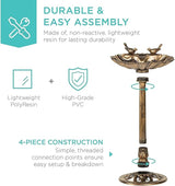 Water Fountain and Birdbath Solar Powered Polyresin Vintage Bronze/Green Outdoor Pond Fountain Combo Set Freestanding Bird Feeders for Garden Patio Deck or Yard