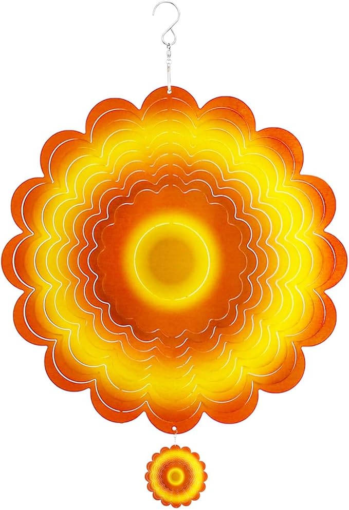 Sun Wind Spinner Outdoor Decor, Yellow Orange Sunflower 12 Inch 3D Wind Sculpture for Garden Patio Yard Hanging, Ideal Gifts for Mom Women
